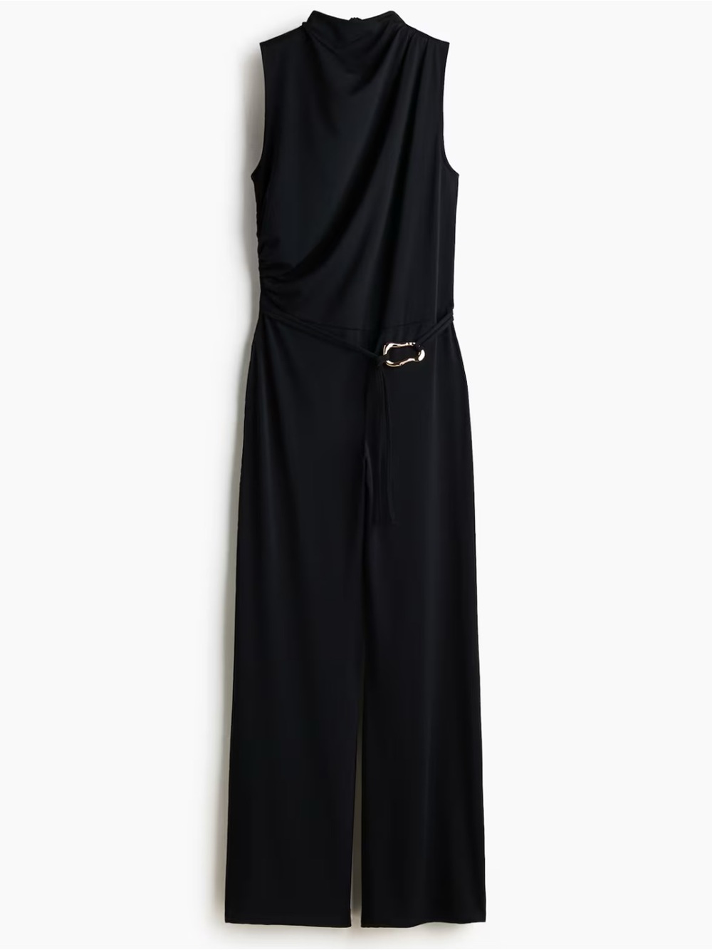 Sleeveless Black Wide-Leg Jumpsuit with Waist Tie